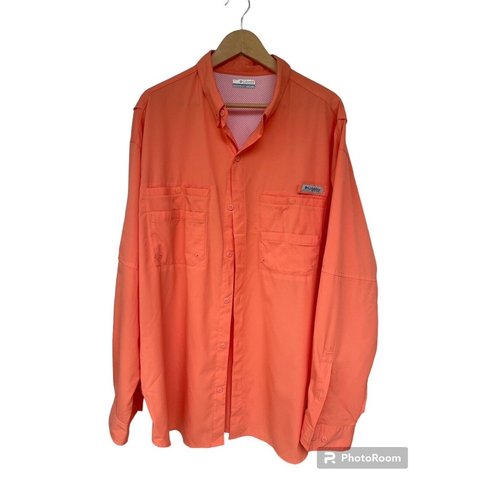 Columbia PFG Omni-Shade Mens Button Down Vented Fishing Shirt Coral Size 2XL